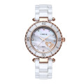 Trendy Top Class Diamond Studded Movement Shear Pearl Dial Sapphire Crystal Ceramic Lady Watches